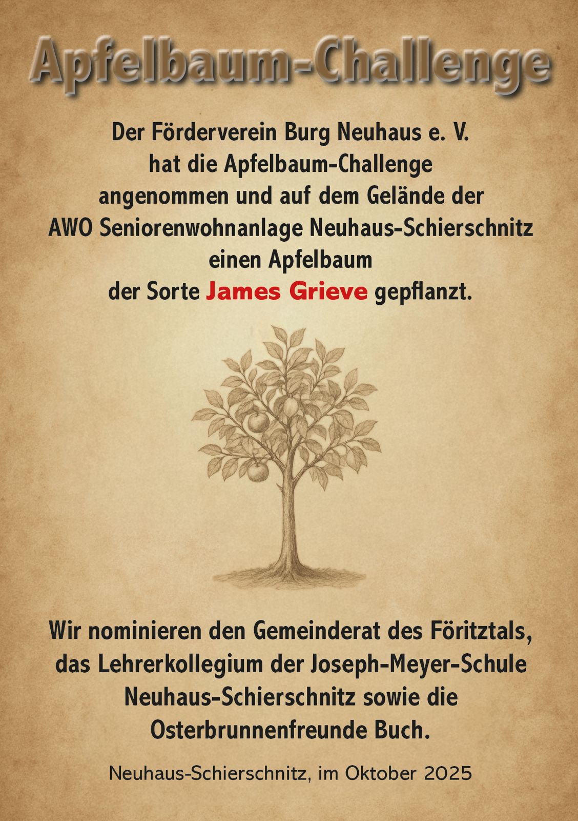 Flyer zur Apfelbaum-Challenge